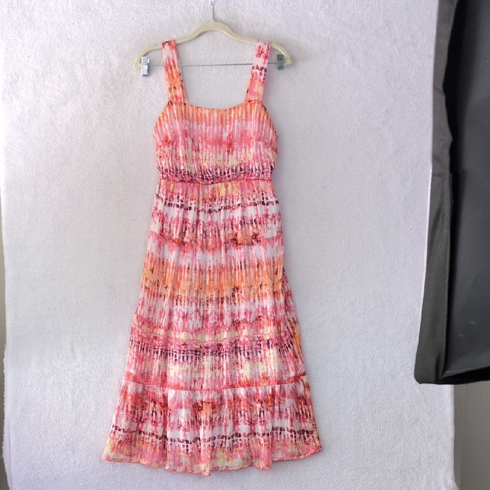 Ces Femme Women's Pink Metallic Sleeveless Boho Fairycore Midi‎ Dress Size S